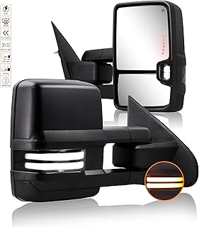 Siziom Swichback Towing Mirrors for 2014-2018 Chevy Silverado Side Mirror, GMC Sierra Power Heated Turn Arrow Signal Light Backup Light, Textrued Black