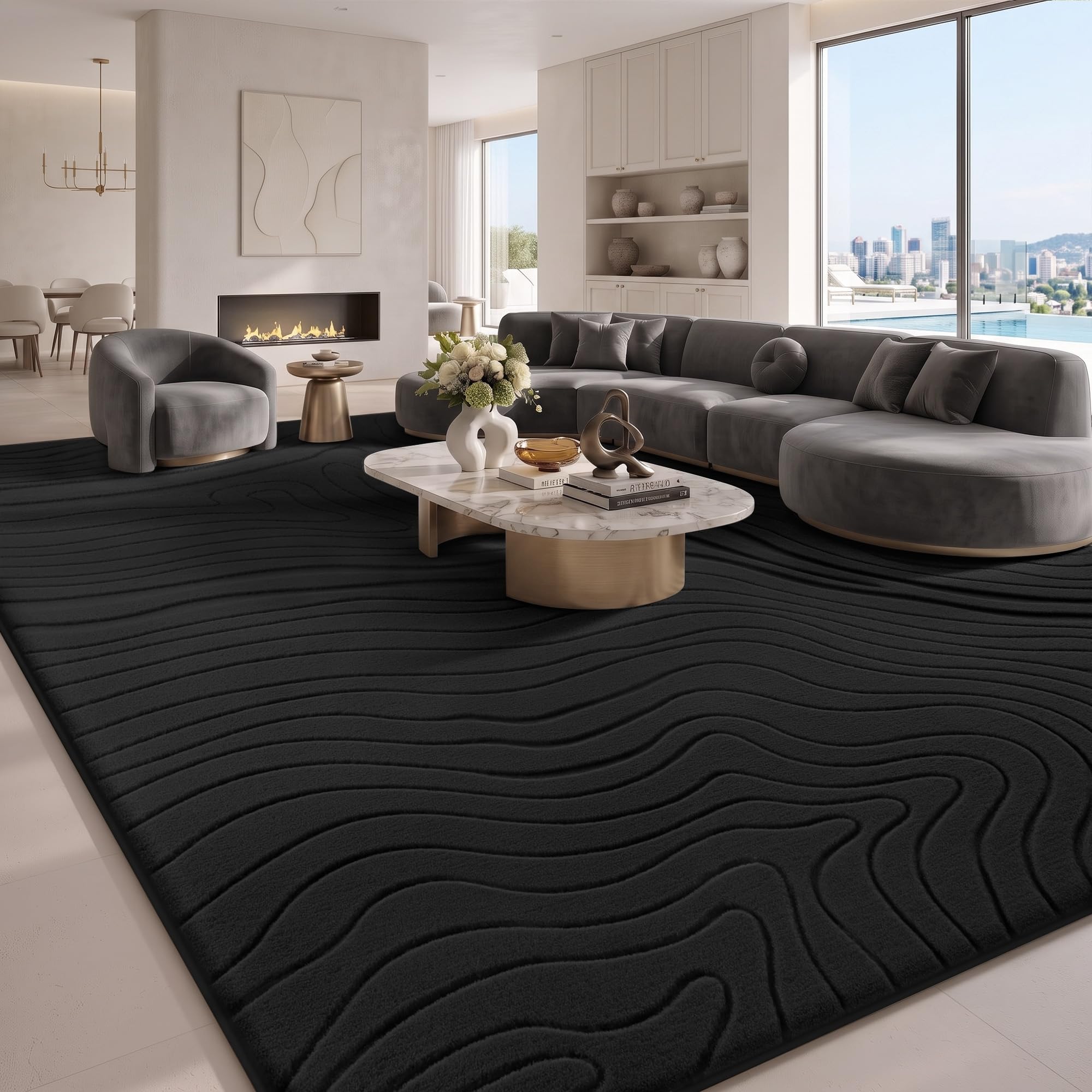 Sour Lemon Rugs Living Room 140x200cm, Black Area Rugs for Bedroom