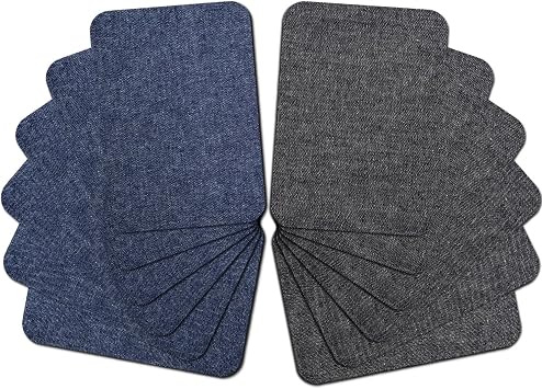 12 Pieces Premium Quality Fabric Iron on Patches for Clothing Repair Jeans Shades of Blue Inside Jeans & Clothing Repair 3" x 4.25" 7.5 cm x 10.5 cm Black Dark Blue