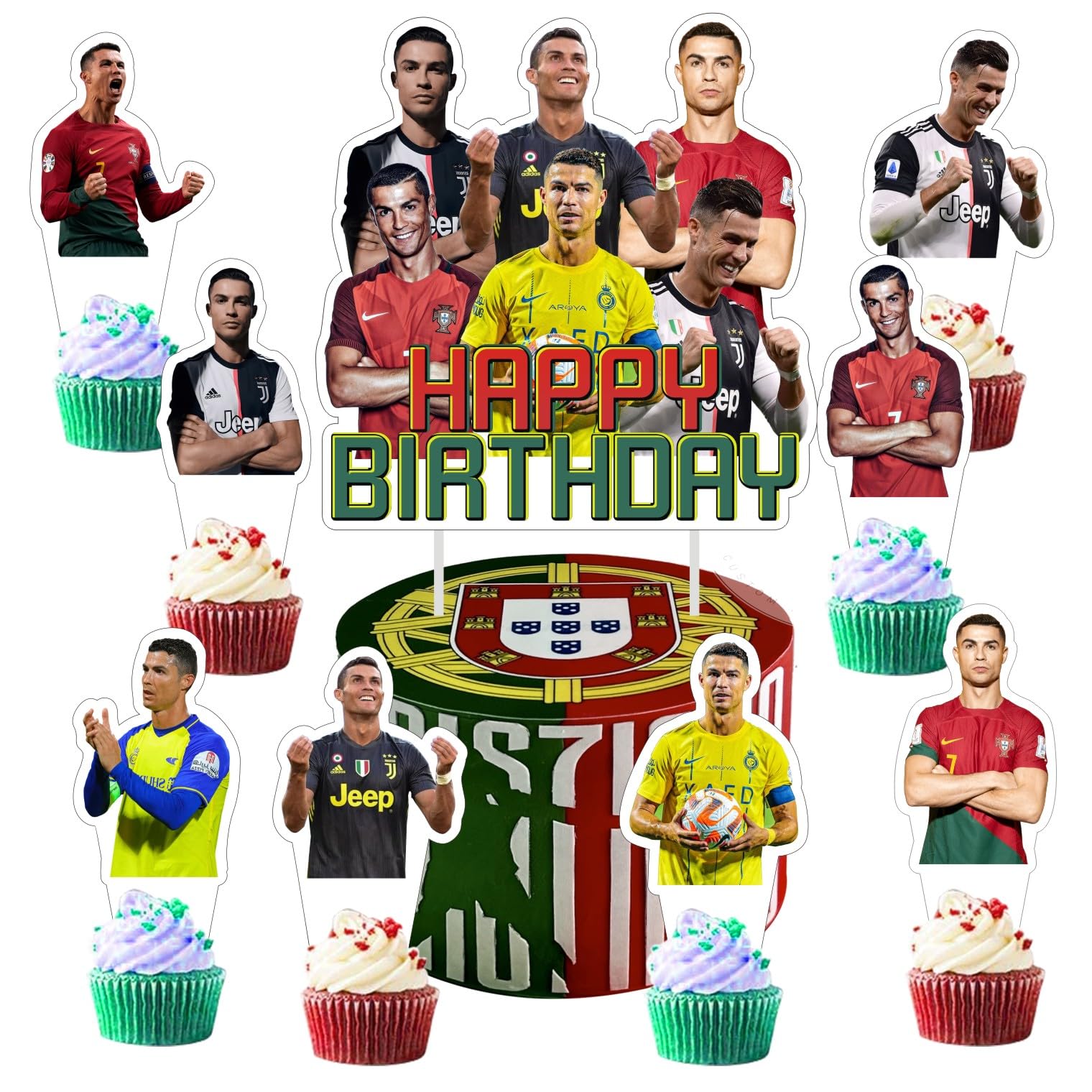 25pcs Soccer Cake Decorations with 1pcs Cake Topper, 24pcs Cupcake Toppers for Soccer Birthday Party Supplies.