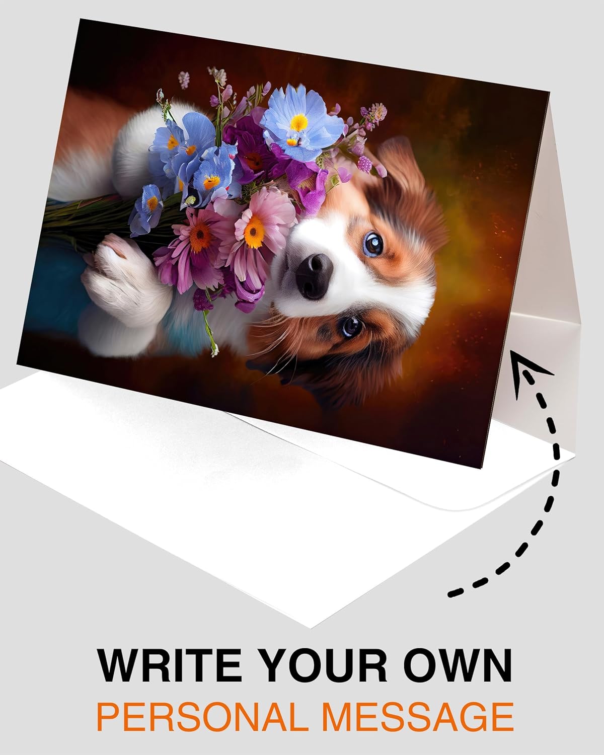 Australian Shepherd with Flowers All Occasions Greeting Card from Unique Dogs Party Delights Collection Large 5x7 Inch Blank Inside with White Envelope - Image 5