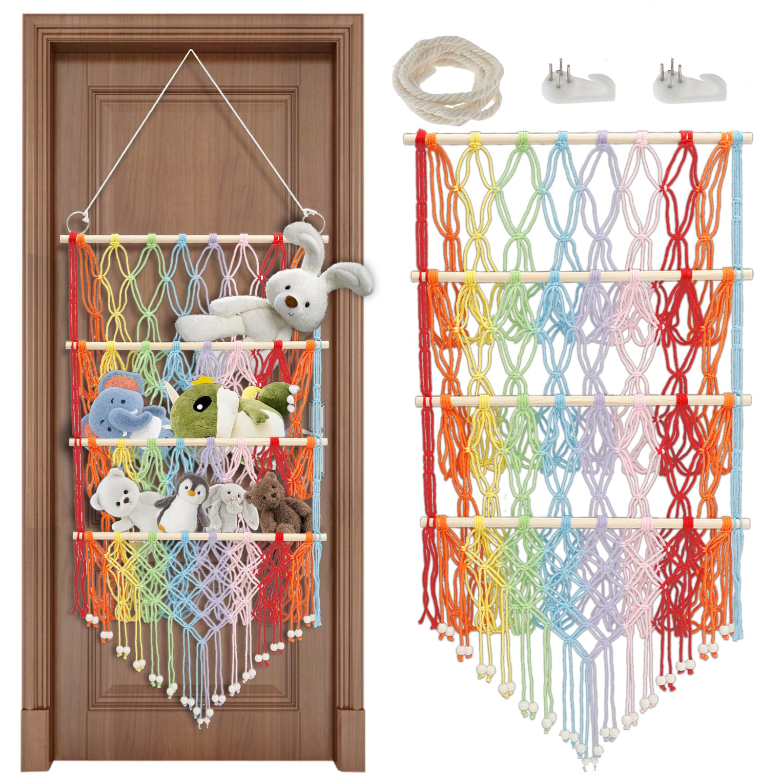 Qinglang Color 3-Layer Stuffed Animal Storage Teddy Hammock Large Capacity Soft Toy Organizer Plush Toy Storage Nursery Hanging Organizer Stable Plush Doll Holder For Kids Children Bedroom Room Decor(Color)