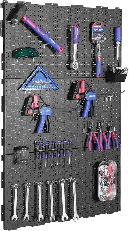 WORKPRO Paquete de 3 tableros perforados para herramientas de montaje en pared de acero negro de 16 "x 32"