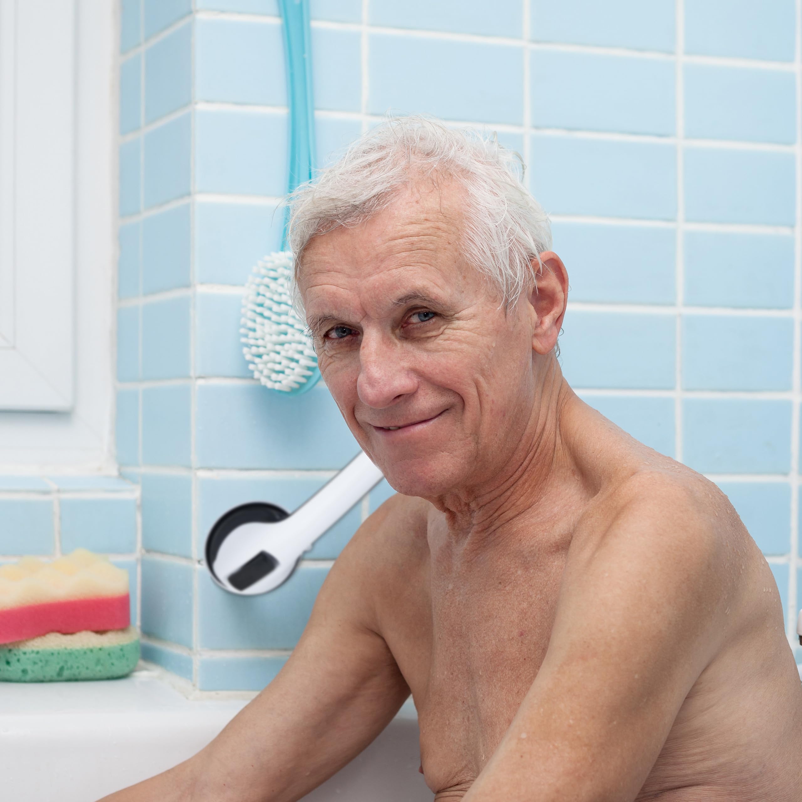 Relaxdays Uchwyt z przyssawką, prysznicem i wanną, 70 kg, dla seniorów i osób niepełnosprawnych, podnośnik ssący, czarno-biały