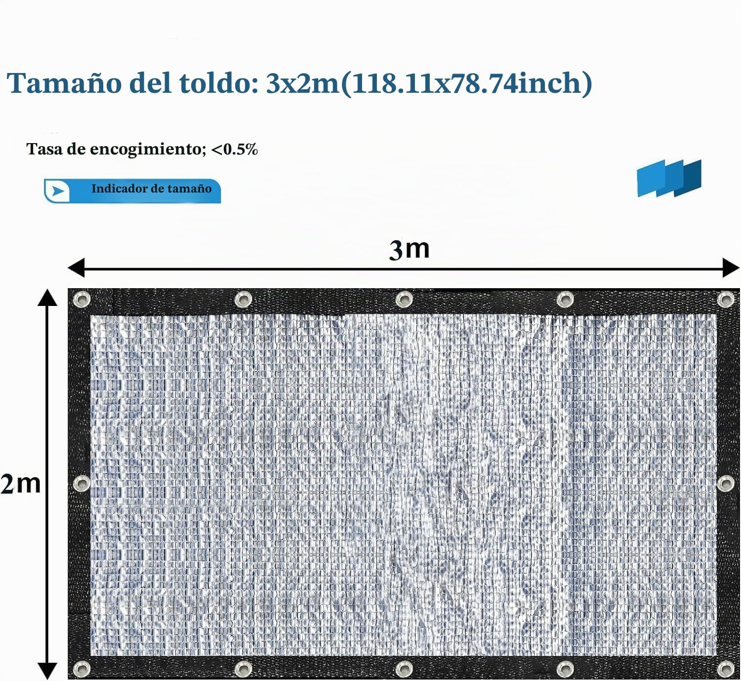 Red de sombra para perros, 3 x 2 m, malla de aluminio, 85% de protección térmica, protección reflectante UV, protección solar, cubierta de tela de sombra de aluminio para camping, invernadero, perro