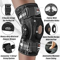 Vista 3 de NEENCA Rodillera profesional para dolor de rodilla, soporte de rodilla con bisagras con sistema patentado de fijación de correa X, fuerte