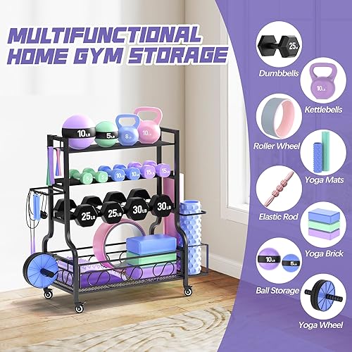Miniatura 6 de PARTPHONER Estante ajustable para mancuernas, estante de pesas para almacenamiento de gimnasio en casa, almacenamiento de gimnasio en casa para