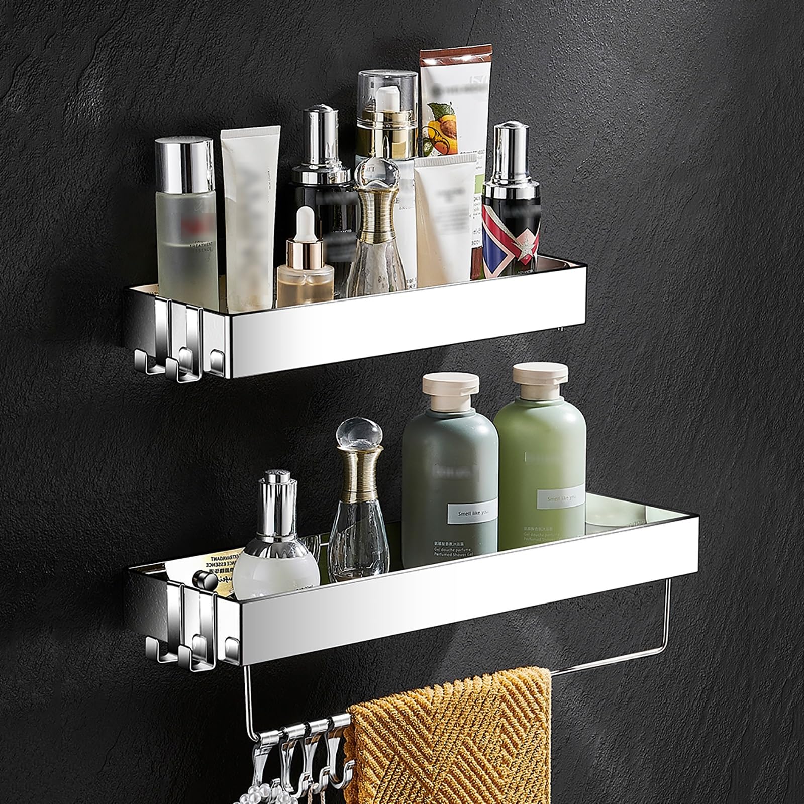 TXGJWRA Stainless Steel Shower Shelves with Hooks and Towel Bar Super Load Bearing Wall Mounted Shower Organizer Larger