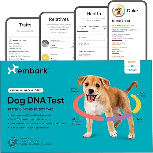 Embark - Kit de prueba de ADN para perros Descubrimiento de raza y ascendencia genética Detección de rasgos y salud Hisopo para tomar muestra del