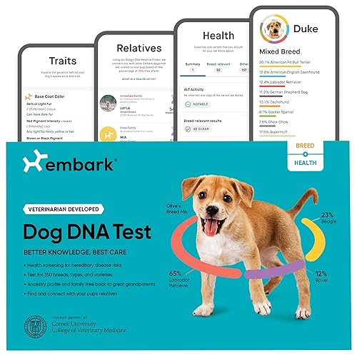 Embark Breed & Health Kit - Dog DNA Testing Kit - Discover Breed, Ancestry, Relative Finder, Genetic Health, Traits, Allergy Risk Scores - 1 Count (Pack of 1)