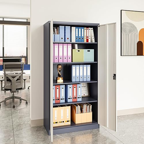 Miniatura 23 de Armario de almacenamiento de metal con ruedas, armario de almacenamiento con cerradura de 73 pulgadas con 2 estantes ajustables y 1 cajón para Negro