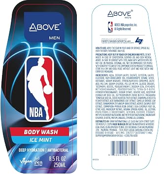 ABOVE NBA 3-in-1 Shampoo + Body Wash for Men | ICE MINT | Official NBA Product | 2-Pack Bundle
