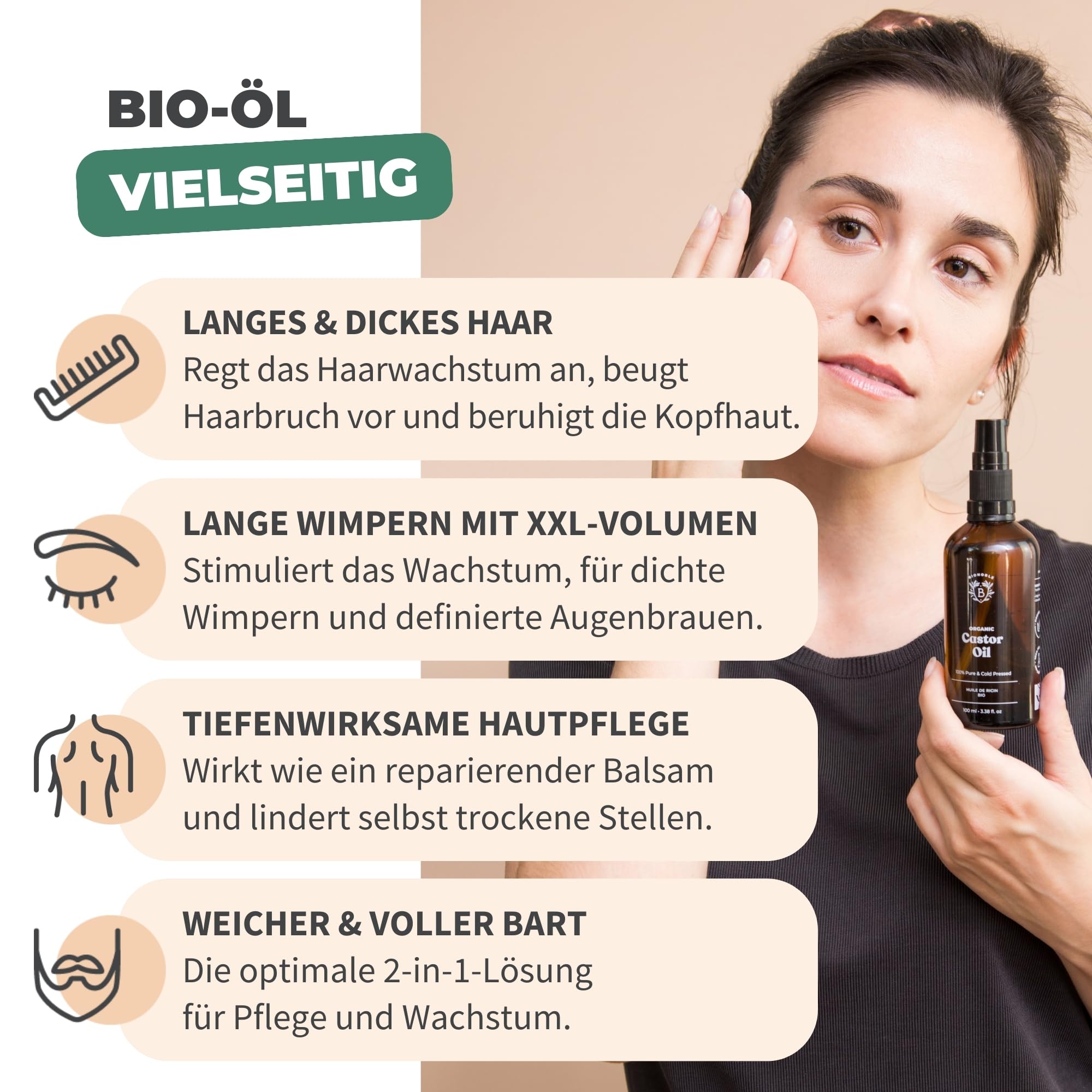 BIONOBLE Rizinusöl Kaltgepresst Bio - 100% Natürlich, Ohne Hexan - Wachstumsfördernd, Repariert -... Ansicht 4