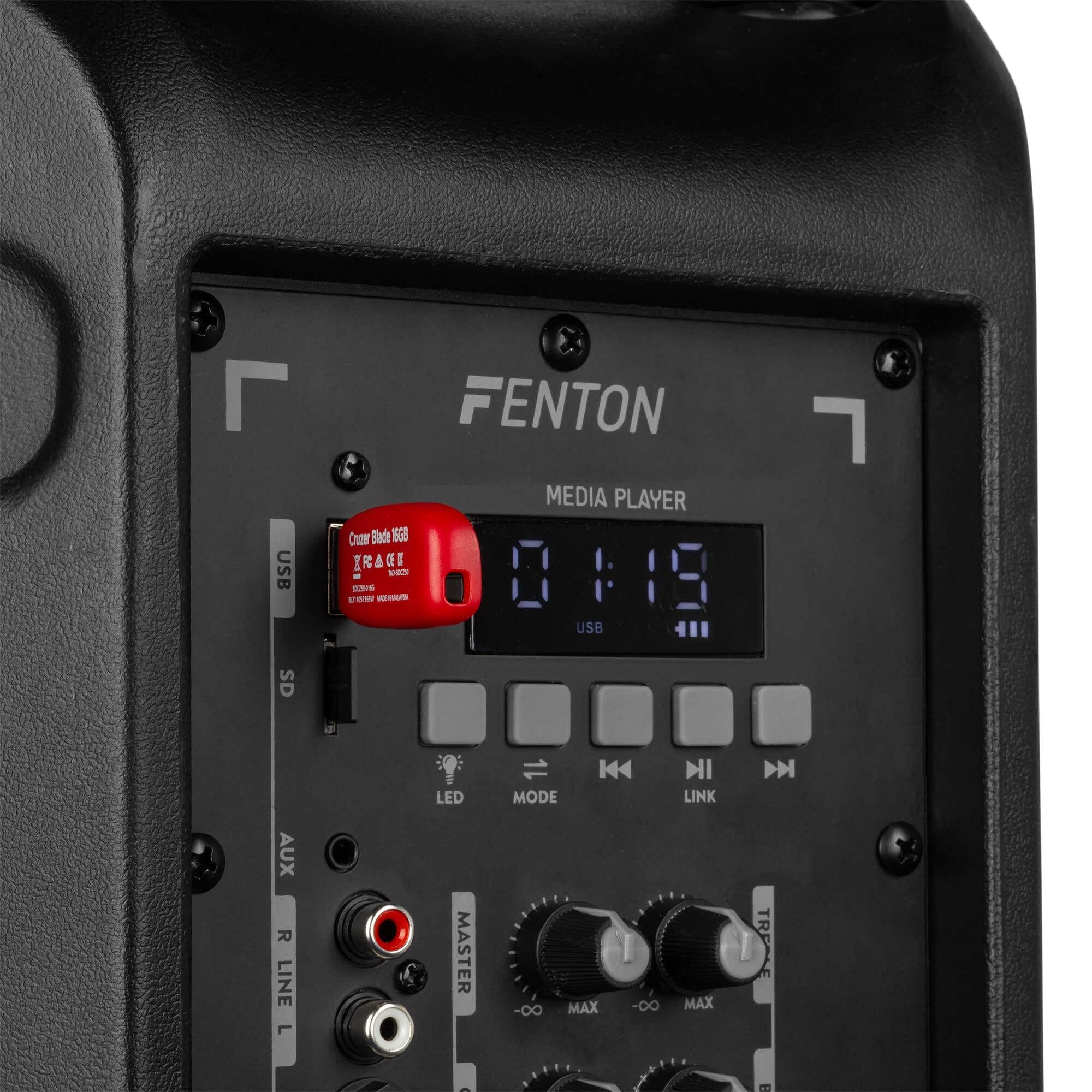 FENTON 170.162 FT12MK2 Sistema Portatile attivo da 700W, con illuminazione LED RGB Woofer da 12” con BT/USB / MP3 e Microfono UHF, Nero (700, Watt) [Classe di efficienza energetica A]