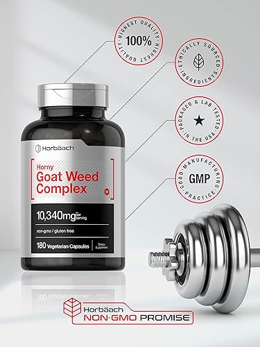 Miniatura 5 de Horbäach Horny Goat Weed Complex | 10,340 mg | 180 Cápsulas | Fórmula vegetariana, sin OMG y sin gluten con Tribulus, Maca, Yohimbe y L-Arginina