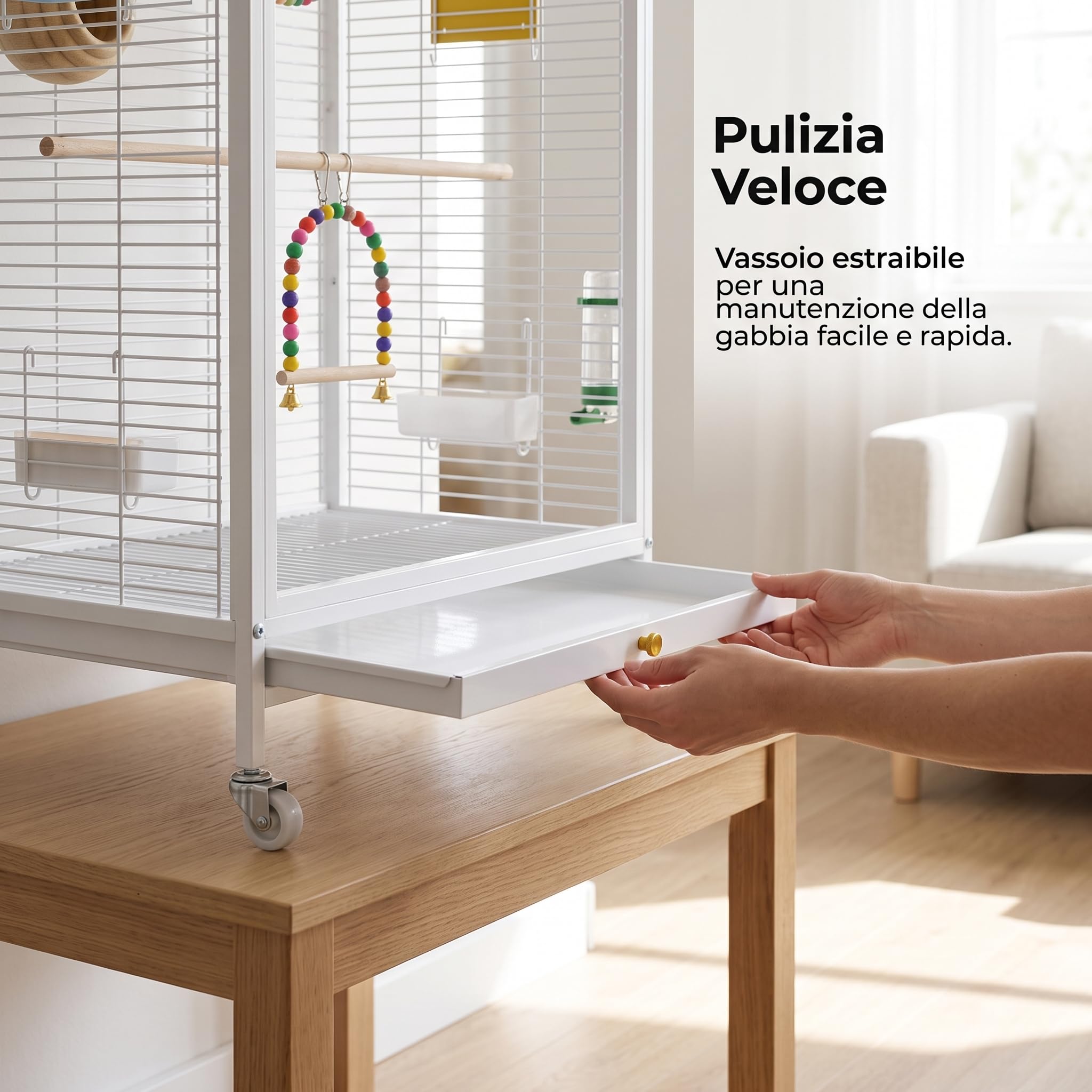 Gabbia per Uccelli e Voliera per Pappagalli, Gabbia per Canarini con Accessori, Design Anti-Spruzzo, in Metallo Resistente, Bianco, Lusso con scatola di allevamento abbinata, Bianco