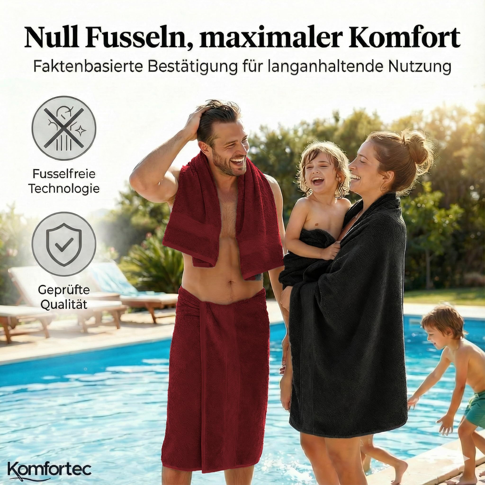 Komfortec 8er Handtücher Set, 4 Badetücher 70x140 cm & 4 Handtücher 50x100 cm, 100% Baumwolle Frottee, Flauschig und Saugstark,Schwarz/Aurorarot