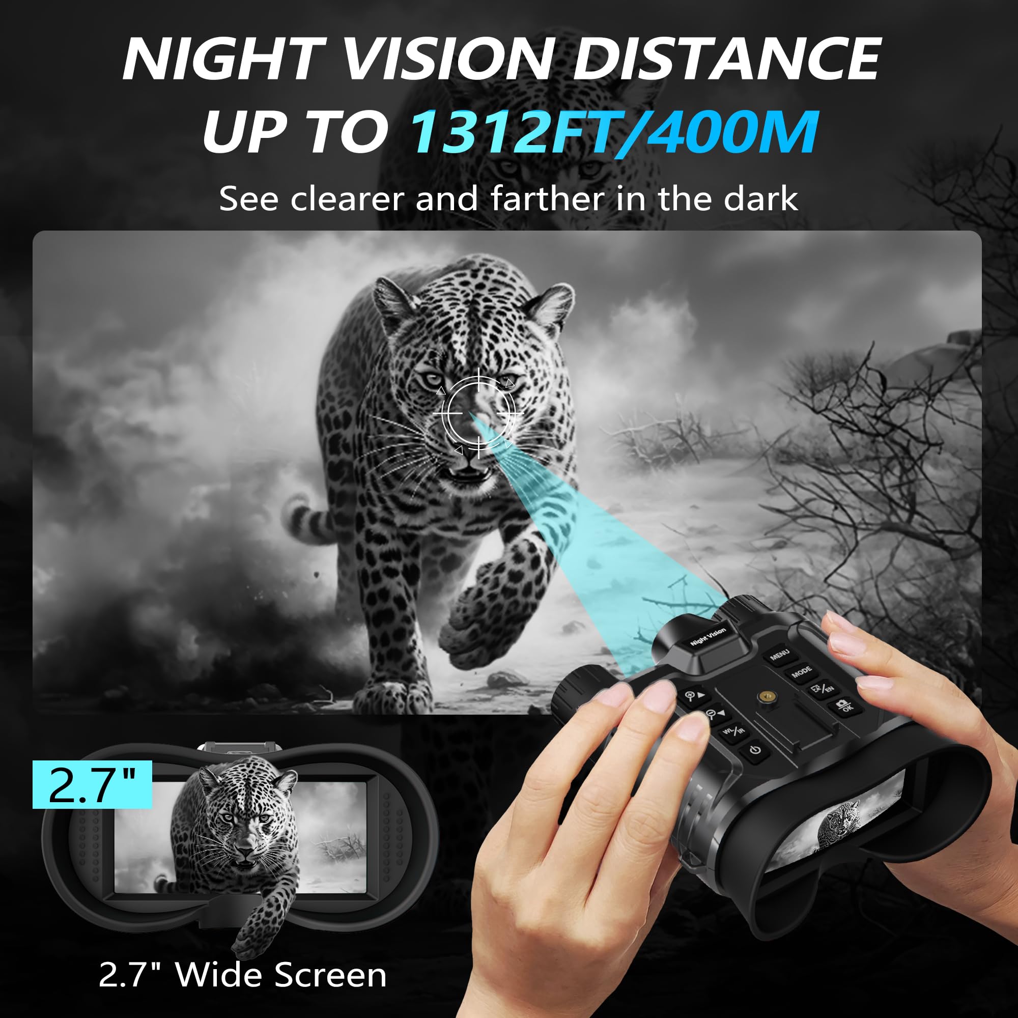 Dsoon Night Vision Goggles, Upgraded Rechargeable Head-Mounted Night Vision Binoculars with Infrared, Hands Free, Tactical Flashlight, 1312FT, 8X Digital Zoom