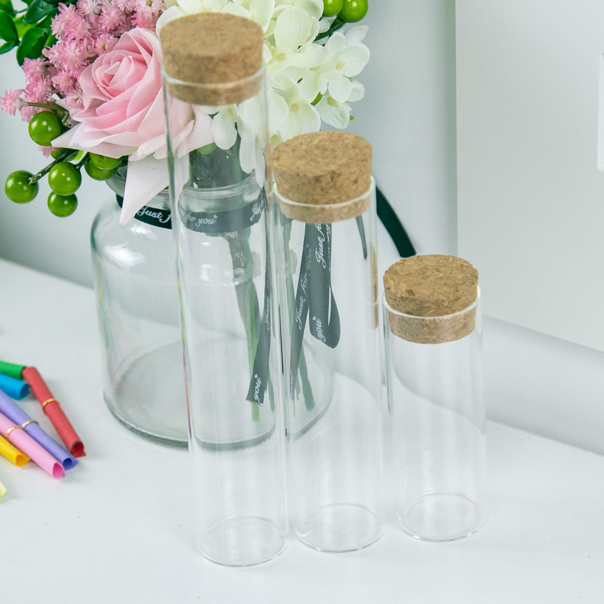 24pcs Bouteille En Verre De Tube à Essai Transparente Avec Bouchon En liège, capacité De Stockage De 70 ml à 150 ml, diamètre extérieur Du Flacon De Tube à Essai De 37 mm (24, 150ml)