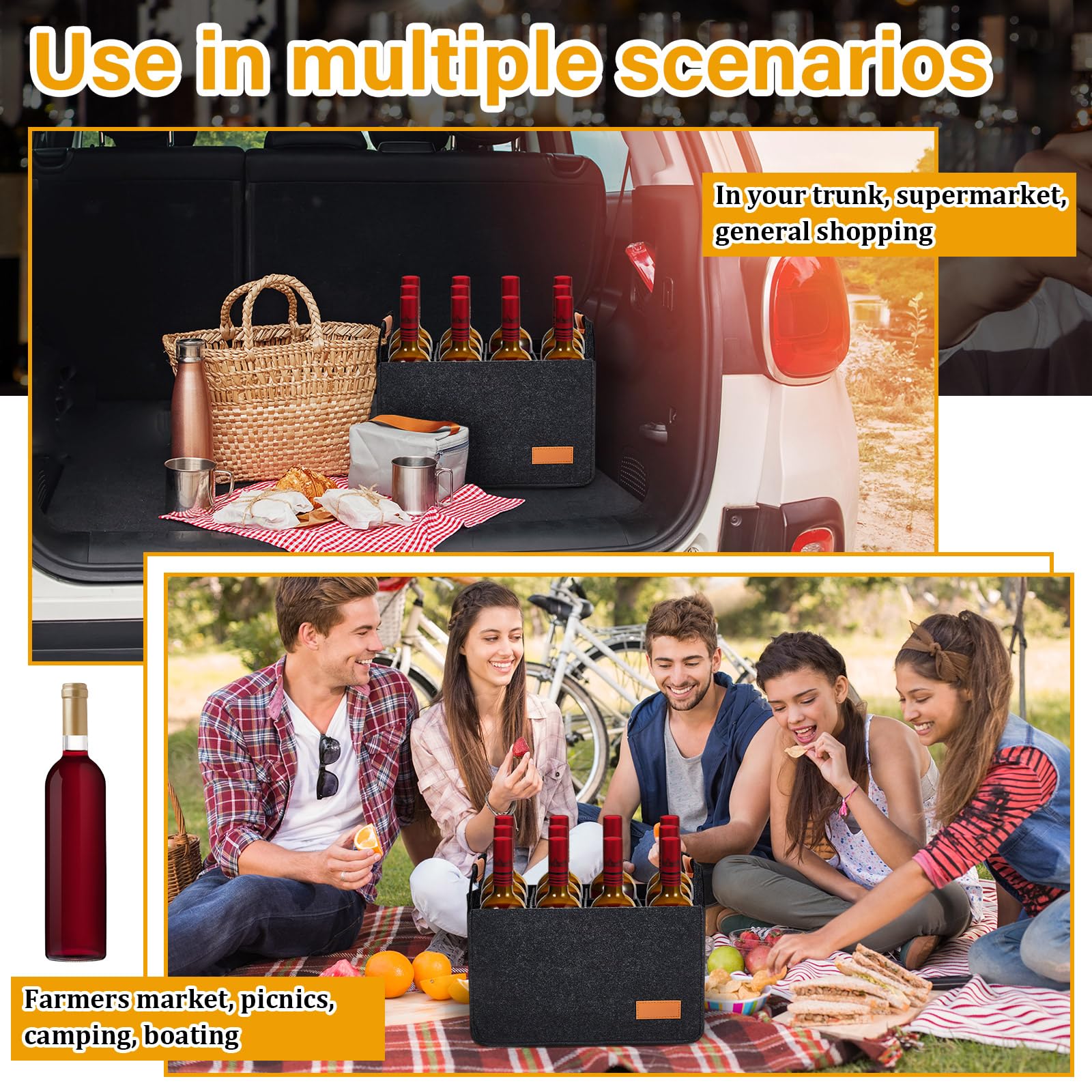 Peryiter 2 bolsas de transporte de vino para 12 botellas de 14.6 x 12.6 x 10.6 pulgadas, aisladas, térmicas, acolchadas, reutilizables, para guardar botellas de licor, bolsa de viaje plegable para