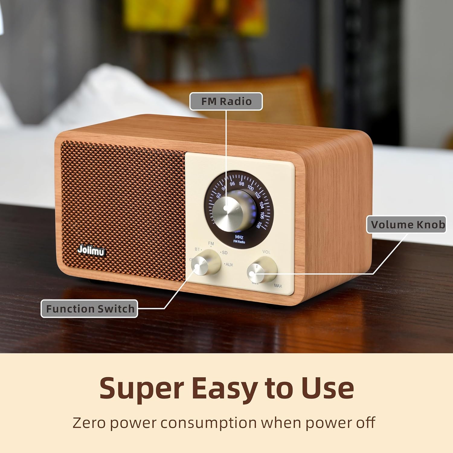 Vintage FM Radio Bluetooth Speaker, 2600mAh Rechargeable Radio with Built-in FM Ant... - Image 5