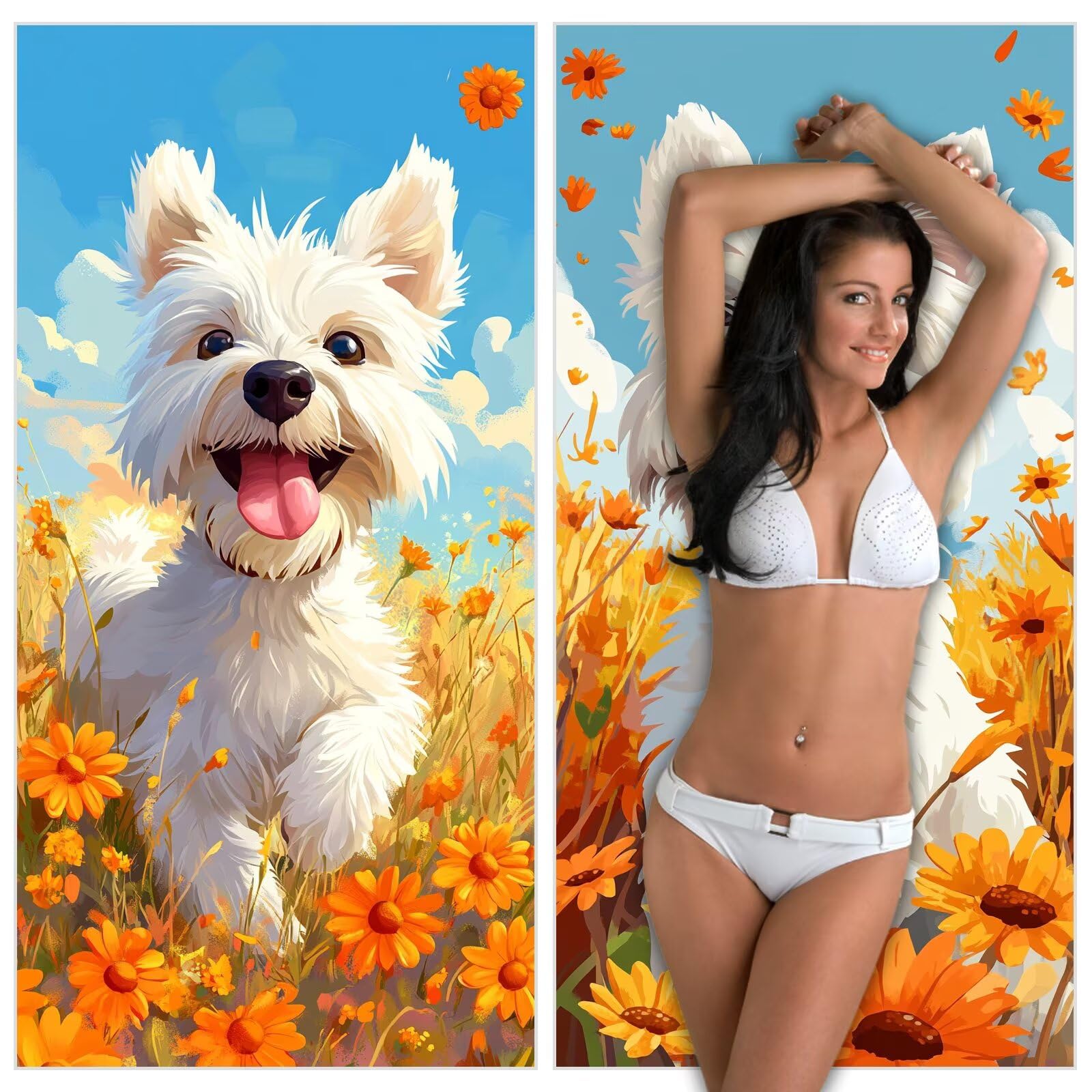 Toalla Playa XXL 100x200cm Perro，Toalla Microfibra 2 Pack Flor Secado Rápido y Antiarena，Absorbente，Ligera Fina y Compacta，Aplicable a Playa，Baño，Piscina，Gimnasio，Viajes，Sauna YJ-945