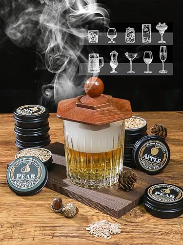 Miniatura 2 de Kit de ahumador de whisky de 27 piezas, 16 chips de madera, moldes de bolas de hielo, kit de infusor de ahumador de cóctel, kit de ahumador de