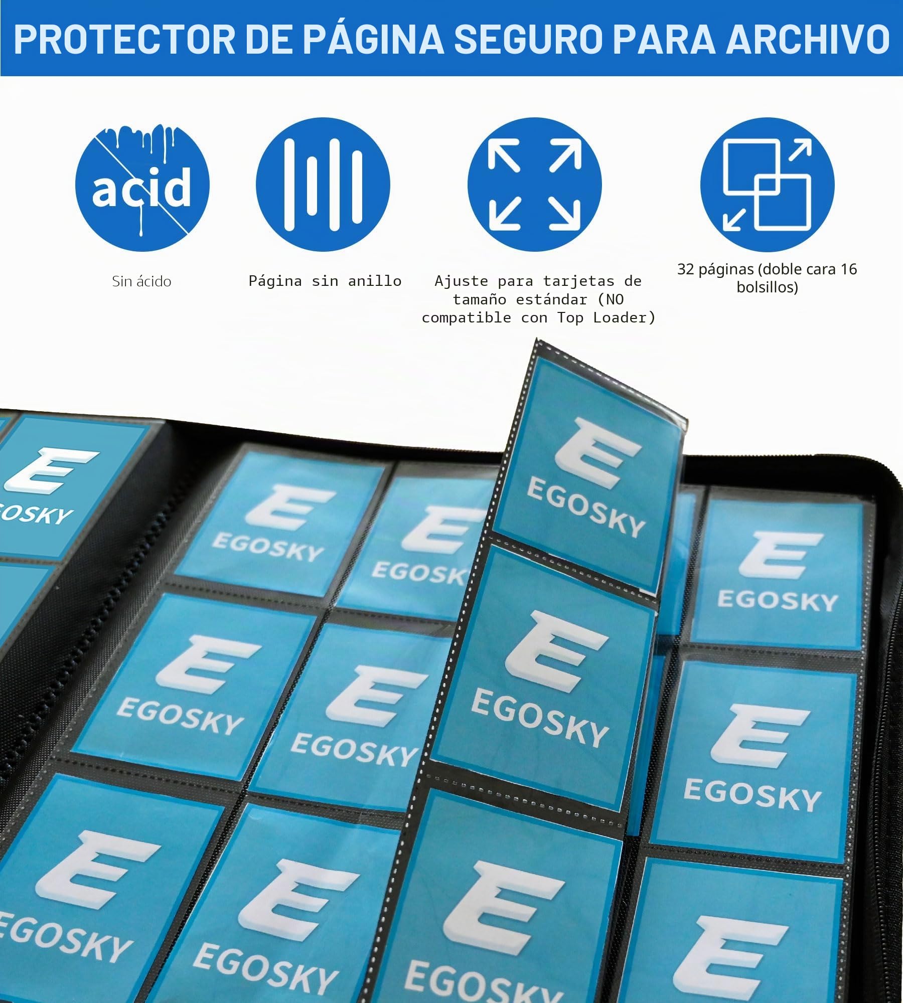EGOSKY Carpeta de 1000 Bolsillos, 16 Bolsillos de Carga Lateral para Tarjetas MTG, TCG, Deportivas, de Visita y de Juegos - Color Azul