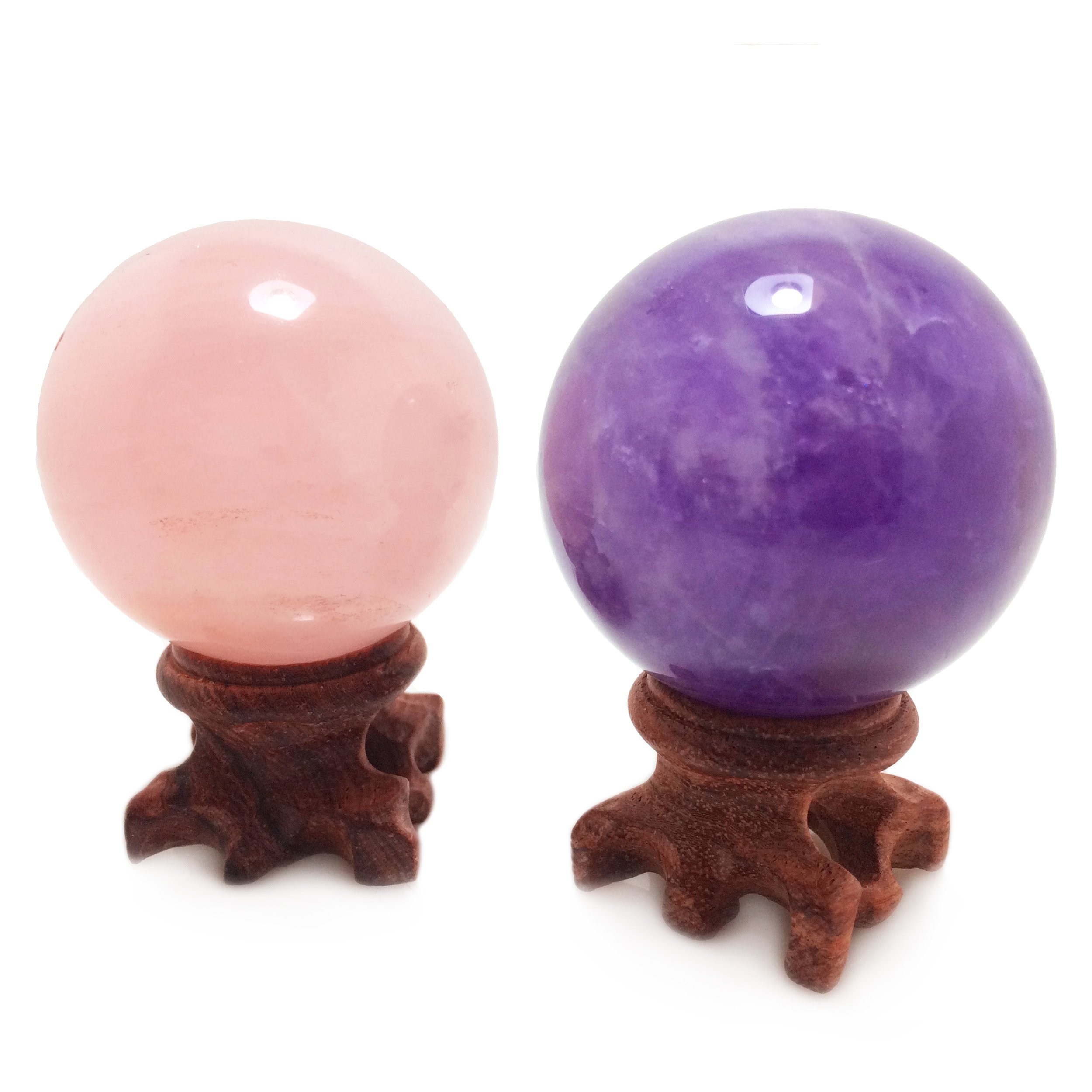 Sfera di quarzo rosa, rara pietra protettiva, per decorazione, guarigione, meditazione e Feng Shui, realizzata a mano, Set of 2 (Rose Quartz & Amethyst)