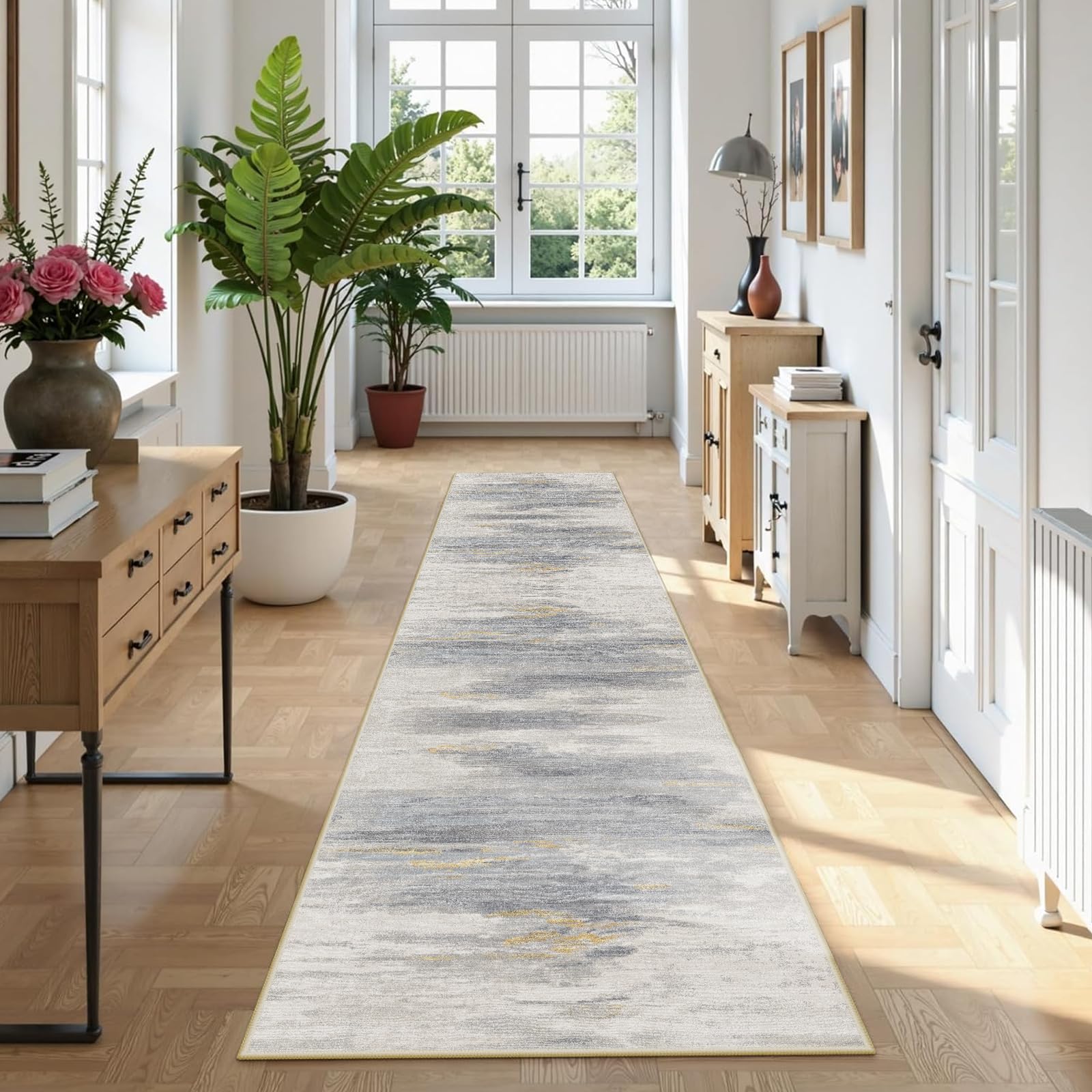 Cycleader 80x300cm Non-Slip Washable Runner Rug for Hallway Bedroom, Modern Abstract Faux Cashmere Carpet Anti-Fatigue Kitchen Rugs Indoor Soft Long Floor Mat Low Pile Runners with Anti-Slip Backing