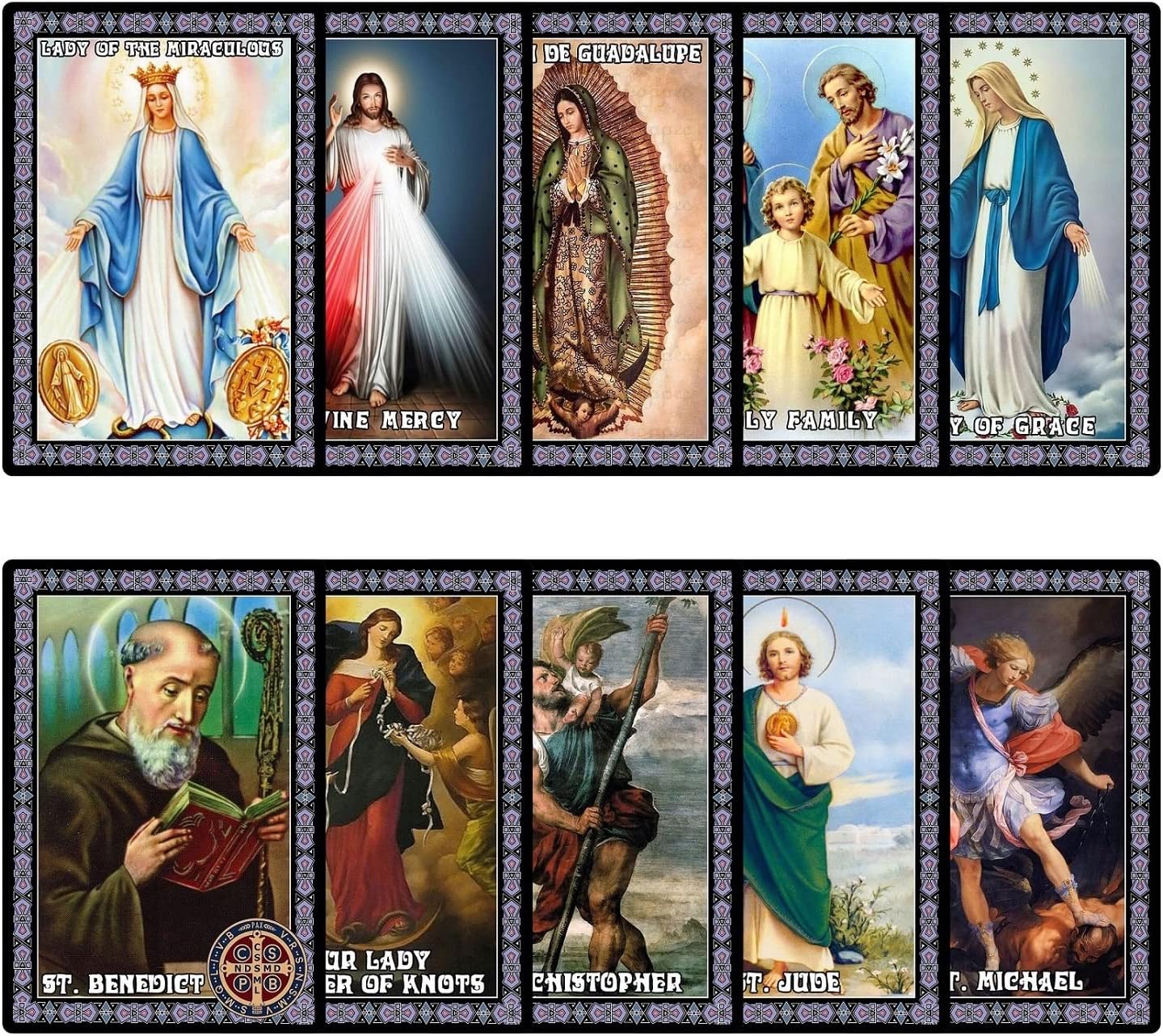 Catholic Saints Set of 10 Holy Prayer Cards, Catholic Religious Gifts for Women, Men, Mother, Father, Godfather, Godmother Gifts from Godson Goddaughter