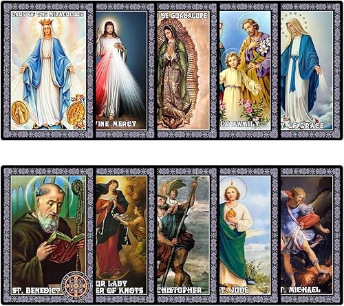 ESNOY Tarjetas de oración católicas, tarjetas de oración de santos católicos, juego de 10 tarjetas de oración santas, regalos religiosos católicos
