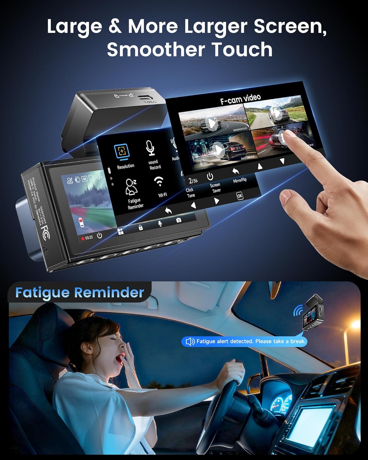 4K+4K Dash Cam Front and Rear, Sarmert C4 Dash Cam Free 128GB Card Included, Built-in GPS and 5G WiFi, HDR Night Vision, WDR Dash Camera for Cars, App, 24H Parking Mode