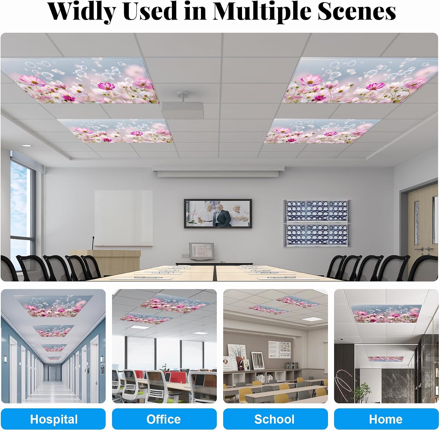 2 Pack Fluorescent Light Covers- 4 x 2 Feet Magnetic Ceiling Light Cover Room Supplies (Gesang Flower)