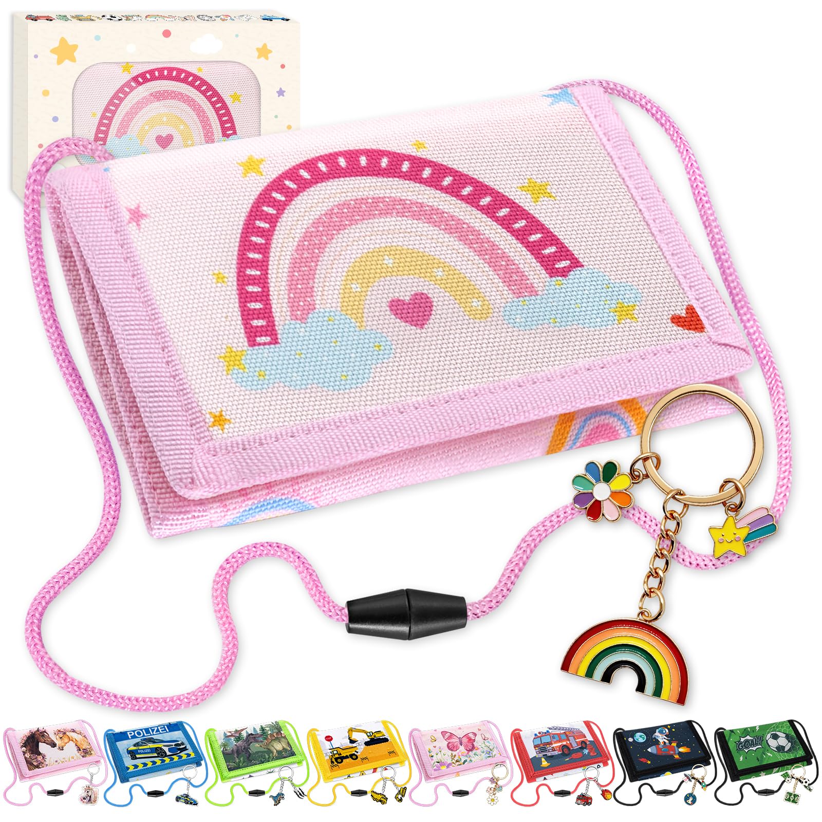 WAMIOKAGRO Schultüte Mädchen, Brustbeutel Kinder Geldbeutel Kinder, Einschulung Mädchen Geschenk, Schultüte Füllung, Portmonee zum Umhängen, Schulkind 2026 Schulanfang Geschenk
