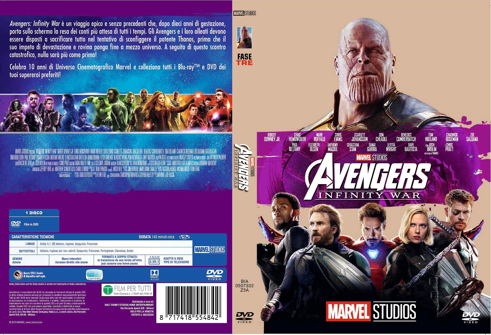 Avengers Infinity War 10° Anniversario Marvel Studios dvd ( DVD)