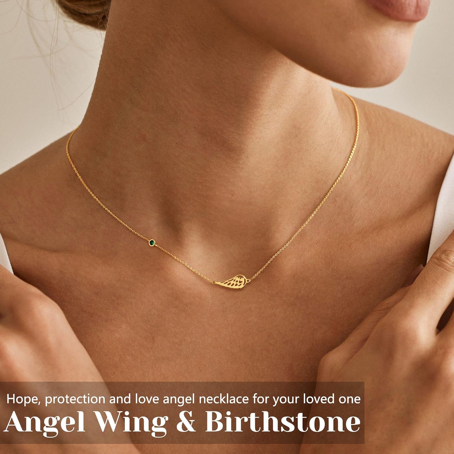 Valentines Day Gifts, Gold Angel Wings Necklace Sympathy Gifts for Loss of Loved One 1-12 Birthstone Necklace Guardian Angel Memorial Condolences Remembrance Comforting Spiritual Jewelry - Image 2