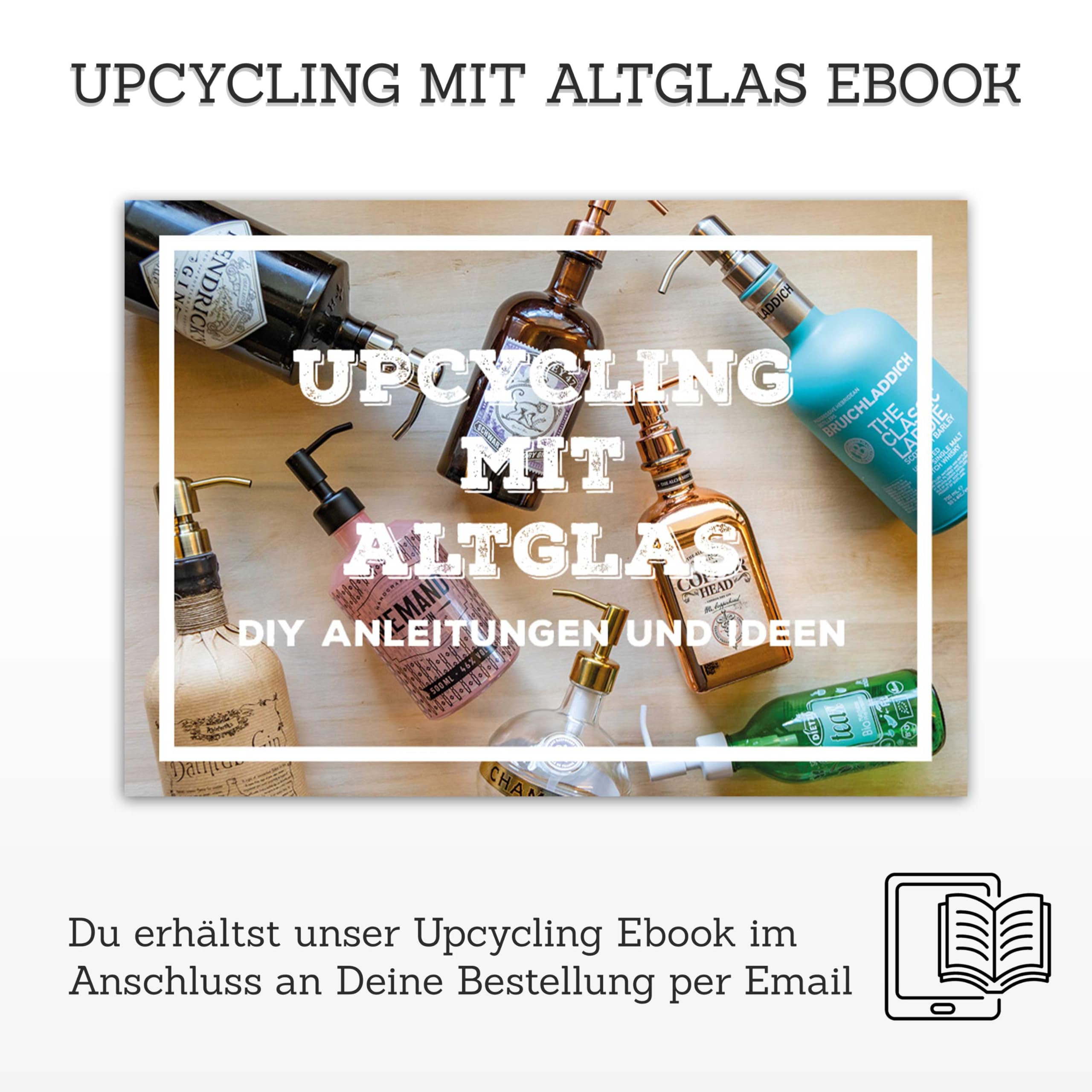 ALTGLAS 2 Stück von Seifenspender Pumpkopf Roma - Doppelpack Edelstahl Pumpaufsatz mit 28mm Gewinde als Ersatz Pumpe und Upcycling Seifen Spender zu Bauen mit Jacky Flaschen (Gold Gebürstet)