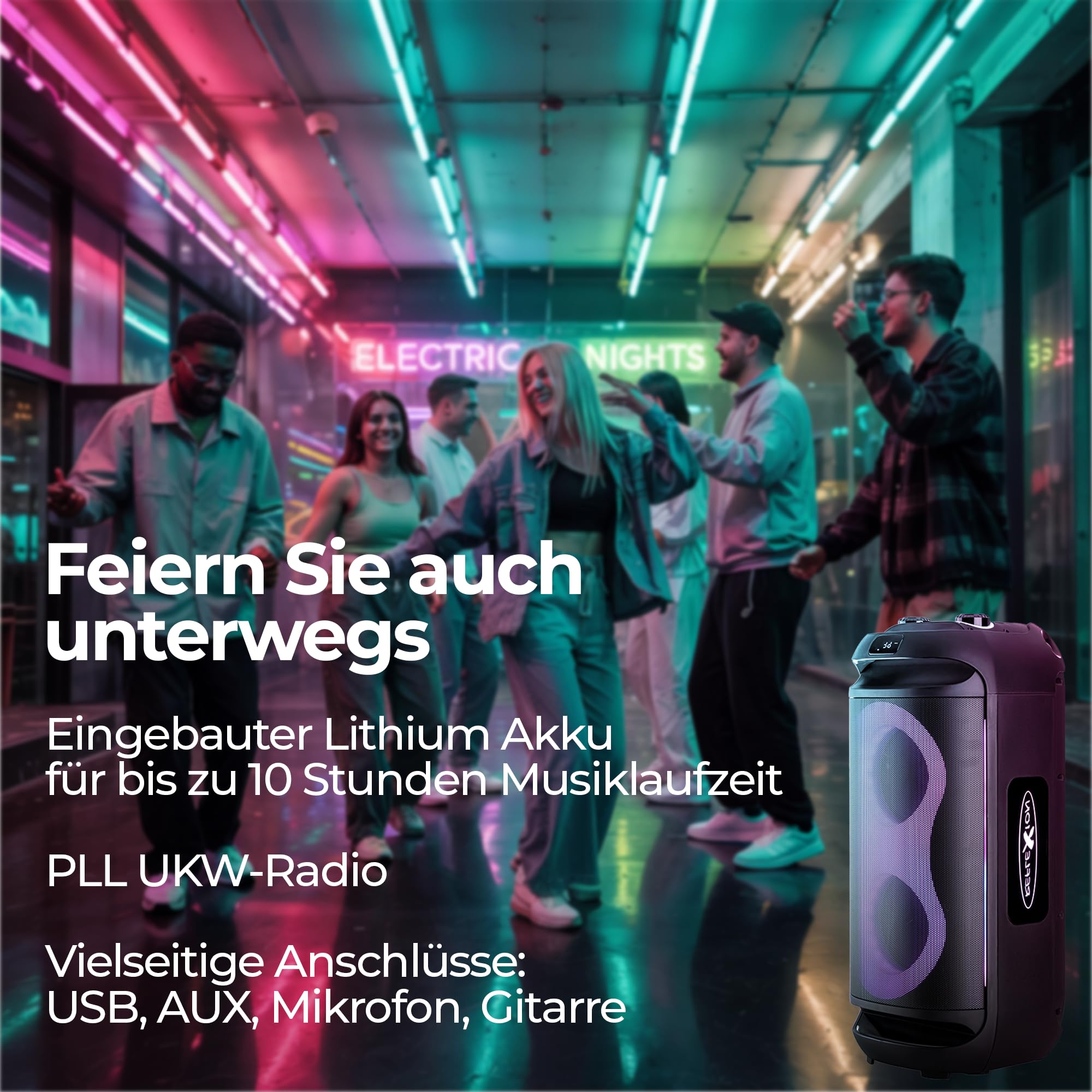 REFLEXION PSX40BT - Altoparlante mobile Bluetooth per DJ, karaoke, 500 W, radio stereo FM PLL, illuminazione da discoteca con modalità di scelta, microfono e batteria al litio