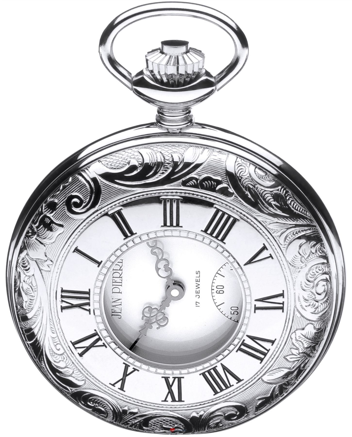 I LUV LTD Pocket Watch Ornate Half Hunter with 17 Jewel Mechanical Chrome - Luxury Gift