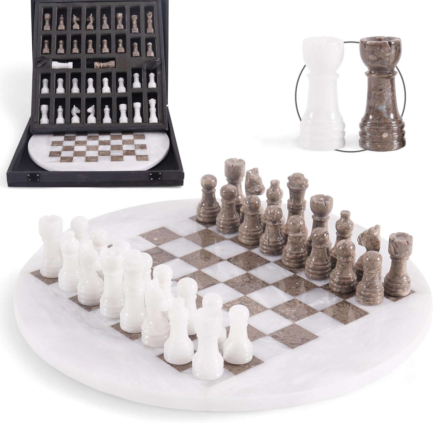Marble Chess Set for Adults with Complementary Storage Box, 12" White & Green Handmade Chess Board Game, Elegant Board Games for Adults, Luxury Chess Set