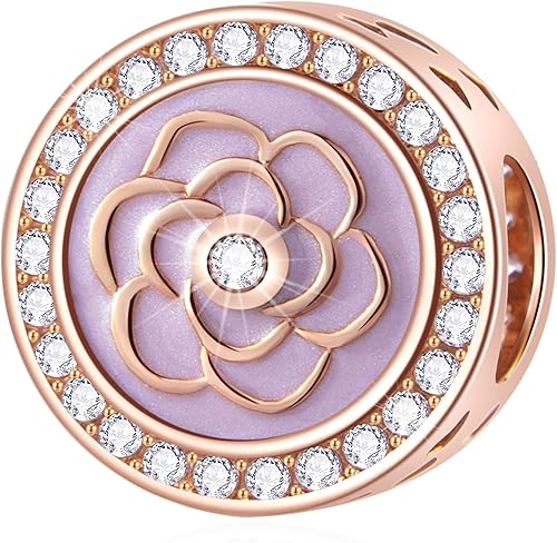 Los dijes de flores y trébol se adaptan a la pulsera europea Valentiens, dije de flor de magnolia de oro rosa, trébol, copo de nieve brillante,
