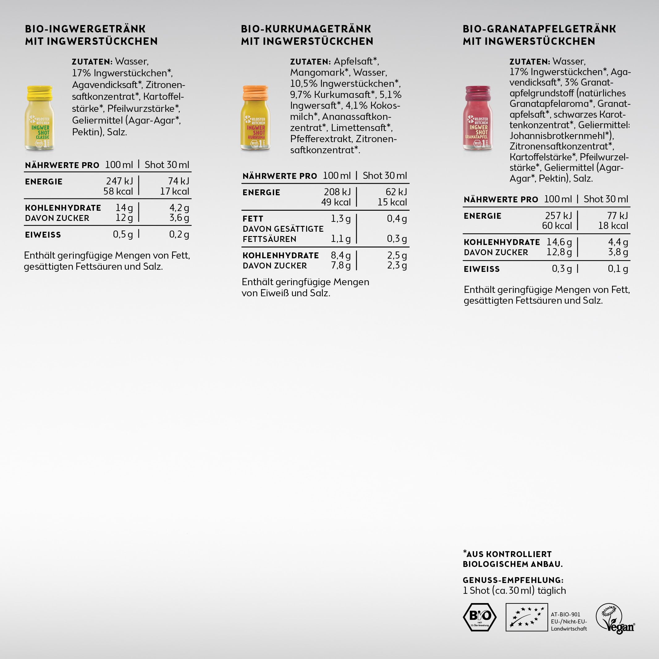 Kloster Kitchen Organiczny zestaw degustacyjny imbiru + 6 x 30 ml z autentycznymi kawałkami, zestaw prezentowy imbirowy, wegański