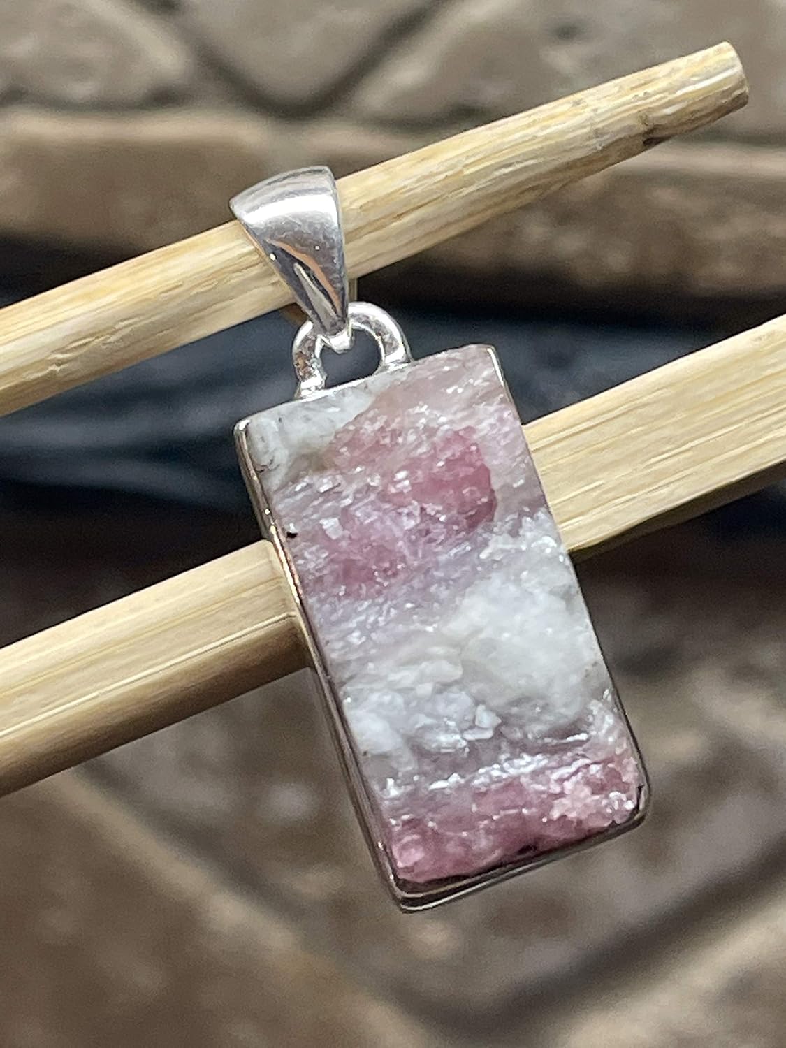 Natural Pink Tourmaline 925 Solid Sterling Silver Pendant 35mm - Image 9
