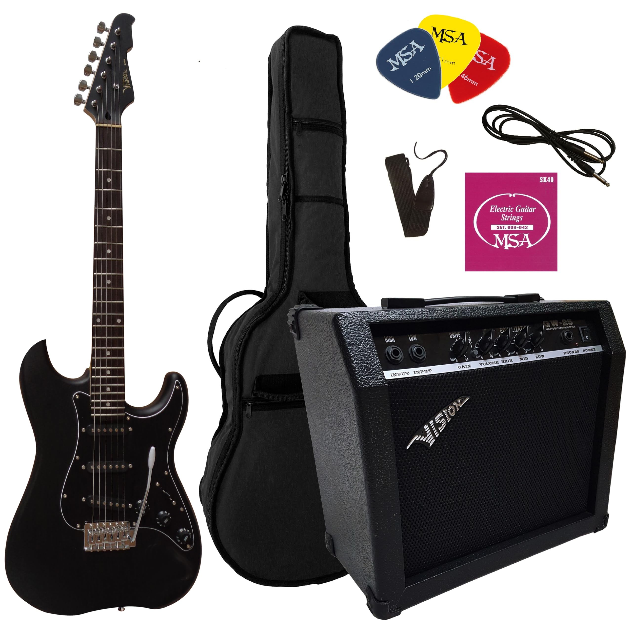 Elektrogitarrenset E-Gitarre im Set mit 35Watt Verstärker Elektrogitarre matt schwarz Tasche Zebhör