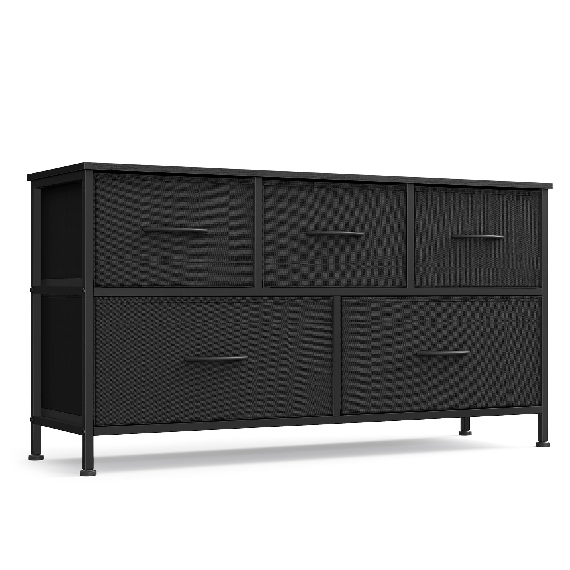 SONGMICS Dresser for Bedroom, Chest of Drawers, TV Stand, Steel, MDF, 5 Non-Woven Fabric Drawers, Storage Organizer Unit, Closet, Entryway, Ink Black