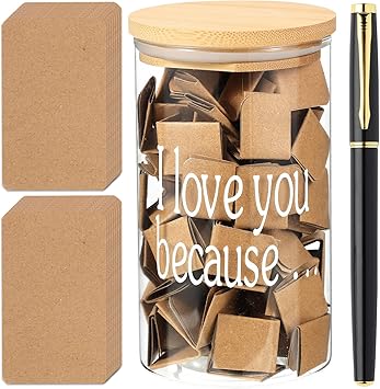 Bayelove Love Notes Jar Love You Because Jar with 100 Note cards and 1 Pen, Christmas Anniversary Birthday Gifts for Boyfriend Girlfriend Wife Husband, Newlywed Gifts for the Couple