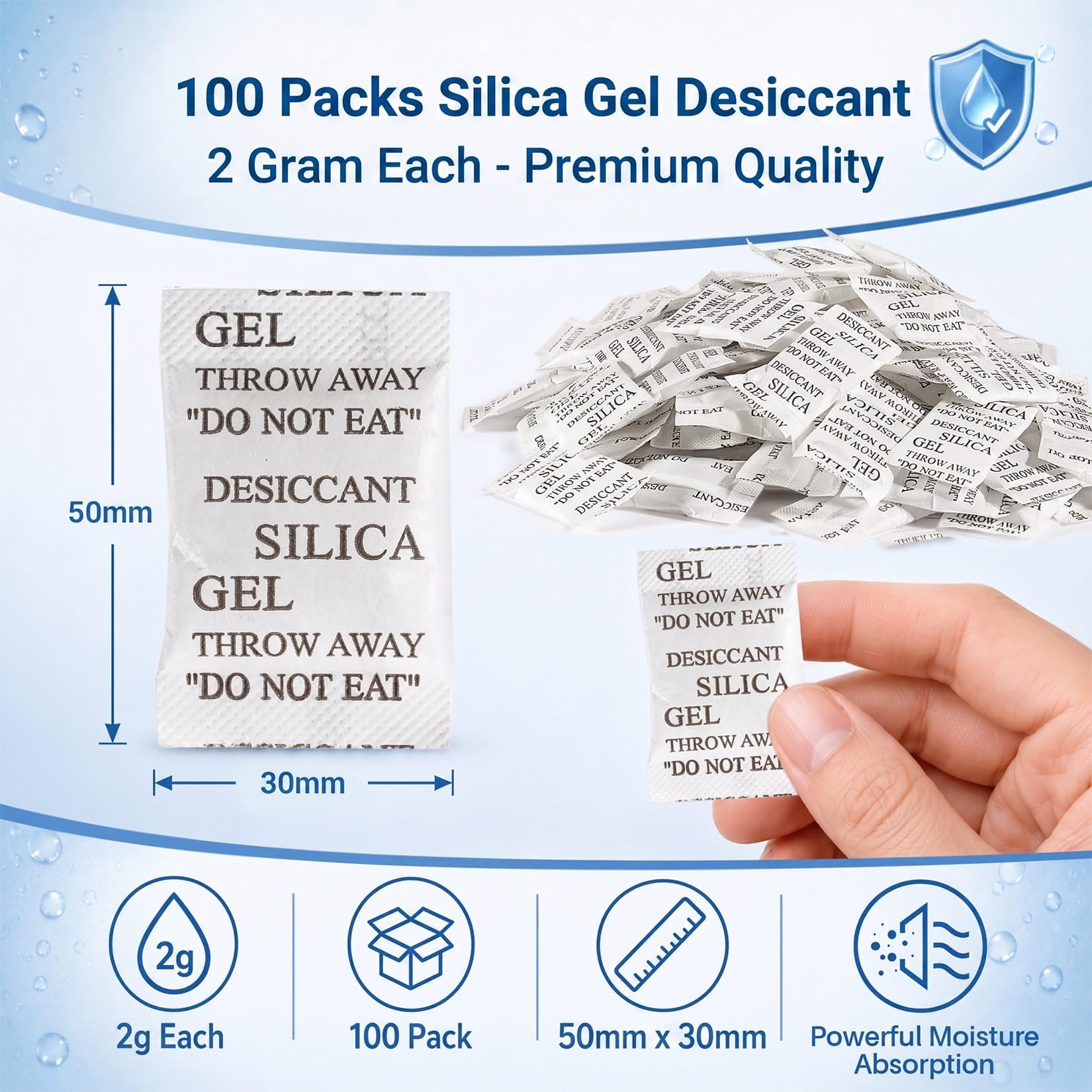 Sukh 100PCS Silica Gel Packets - 2g Desiccant Beads Moisture Absorbers — Amazon image 2