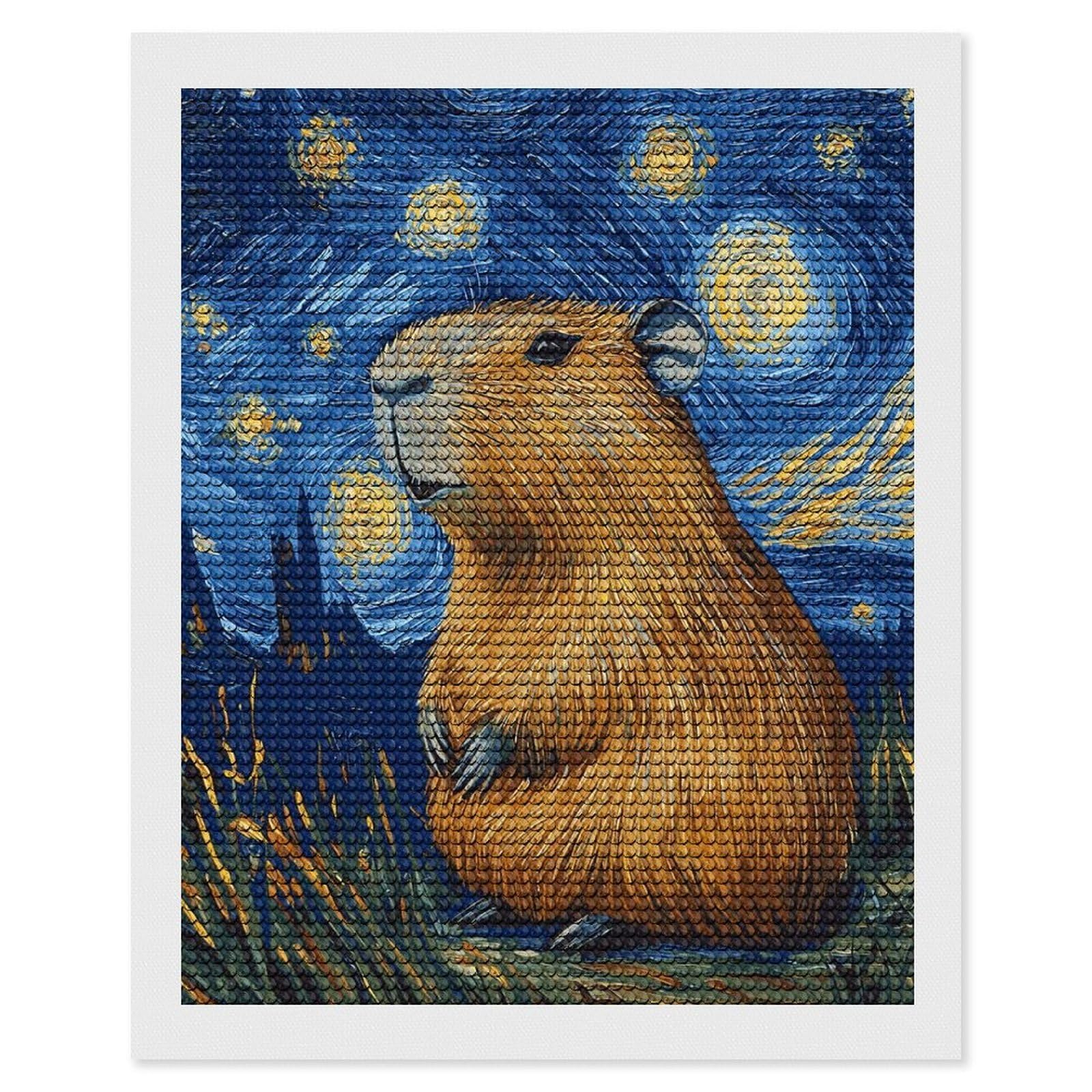 Junmoney Capybara Starry Night Diamond Painting Kit 16"x20", Thoughtful Handmade Gift, for Creative Relaxation, Printed Canvas, Cosy Home Accent