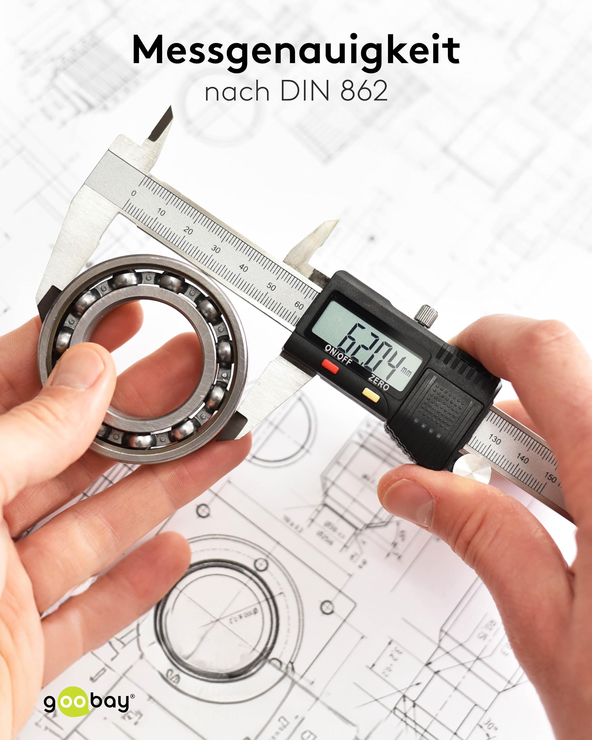 Goobay 77139 Messschieber digital 0 - 300 mm / Elektrische Schieblehre digital 12 Zoll / Für Tiefen-, Außen- & Stufenmessung / Mit LCD Display / Rostfreier Edelstahl